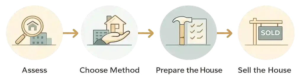 tep-by-step process flow showing how to sell an inherited house from authority to sell through to closing