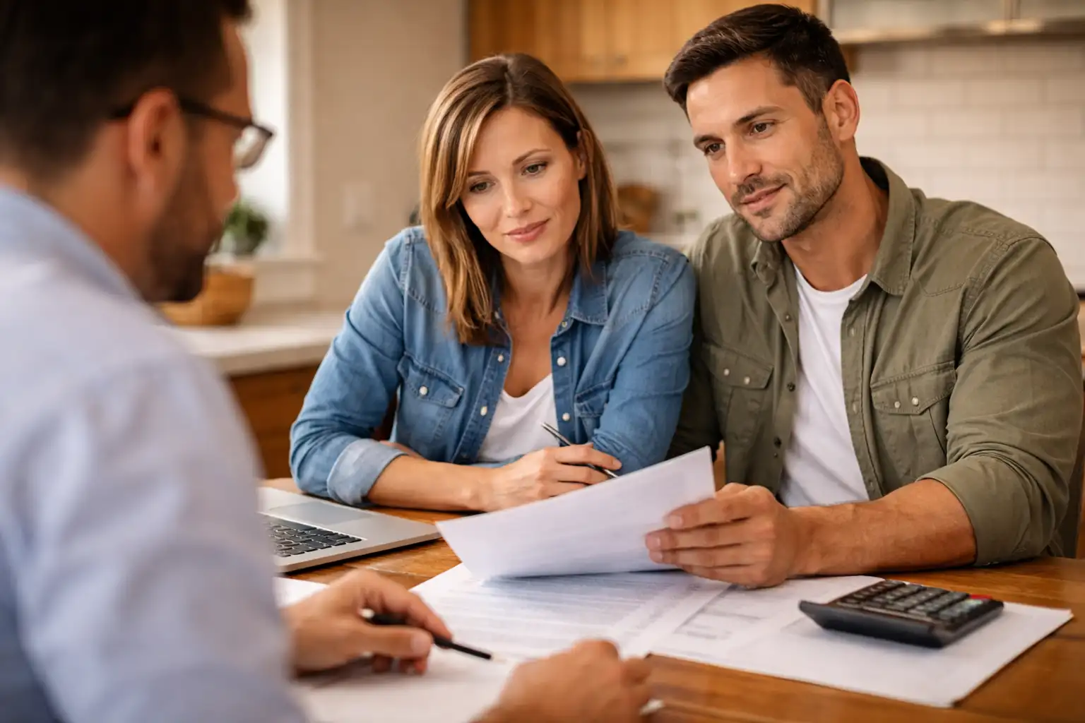 homeowner discussing foreclosure options with advisor at table reviewing paperwork in Indiana